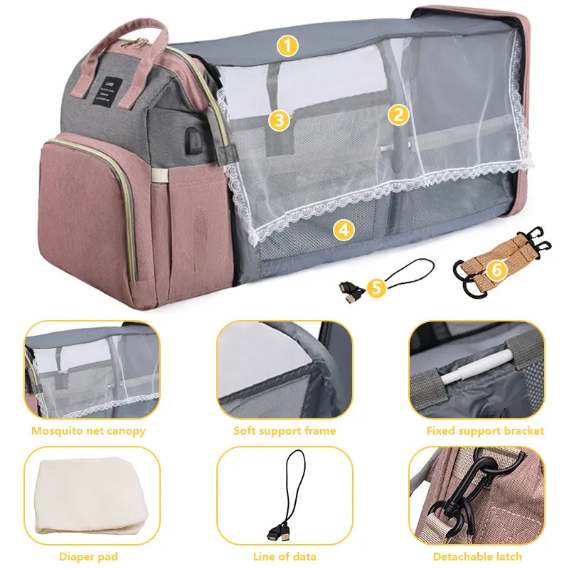 BabyNest Diaper Bag - Black silk screen