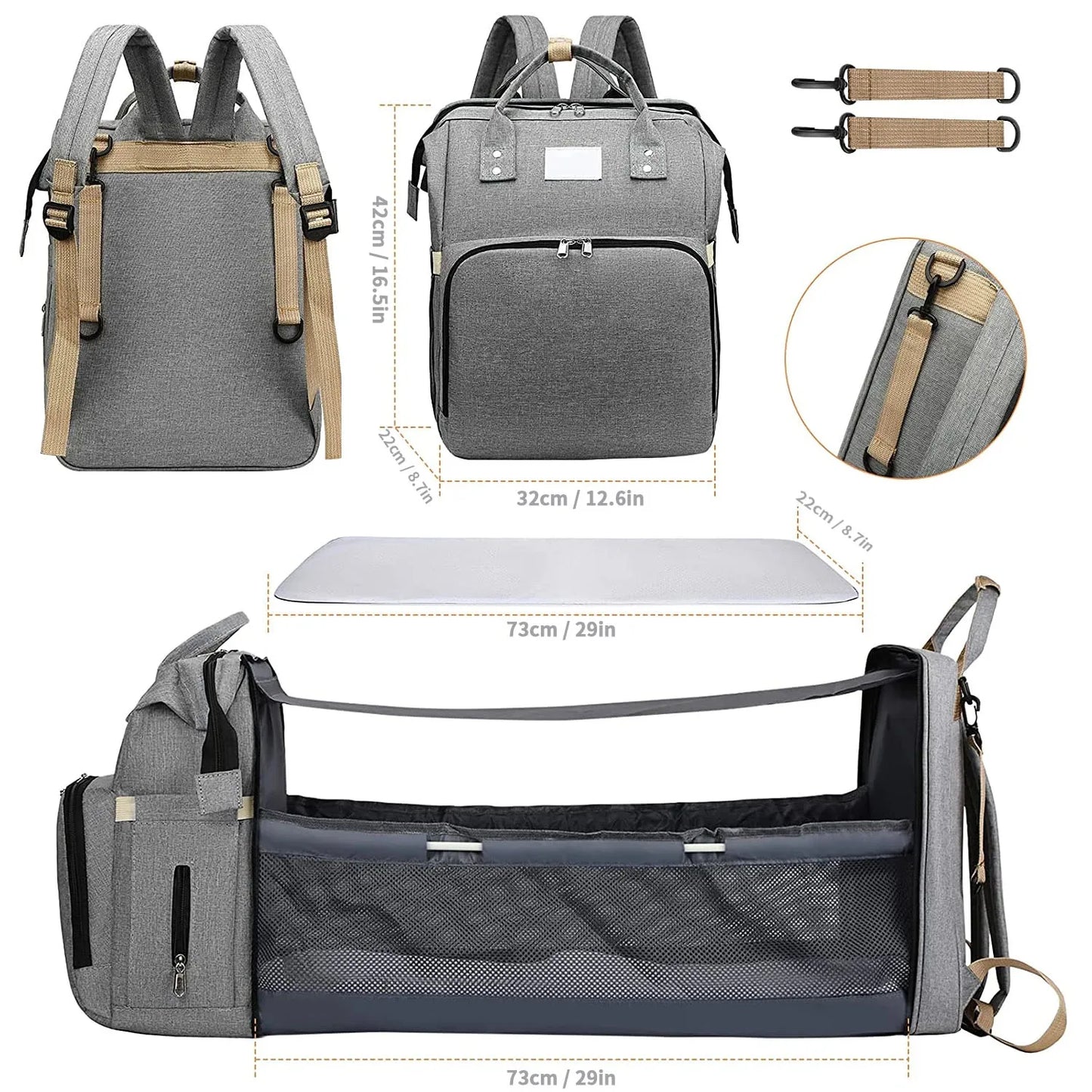 BabyNest Diaper Bag - Grey silk screen