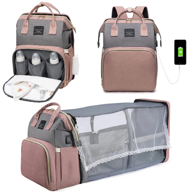 BabyNest Diaper Bag - Pink silk screen