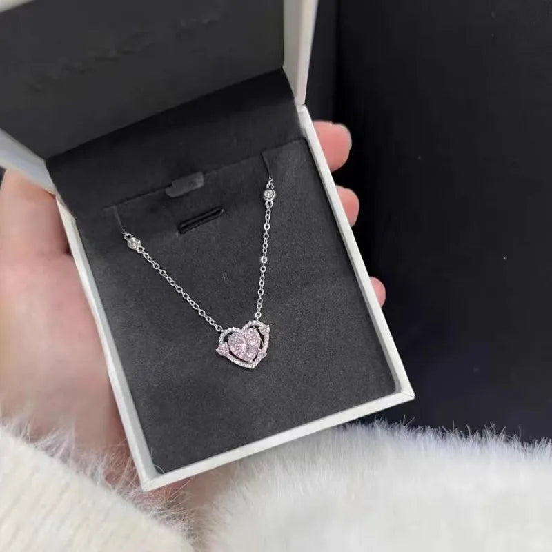 925 Sterling Silver Luxury Zircon Sweet Heart Pendant Necklaces